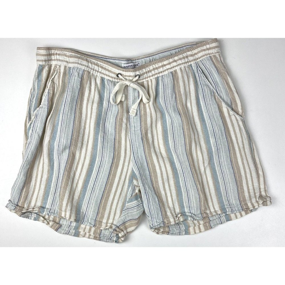 Juniper & Lime Stripe Shorts Draw String & Elastic Waist Linen Blend Size Large